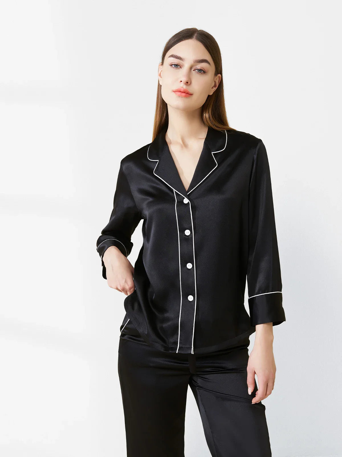 Double-band Silk Long-sleeved Trousers Suit - JANCESILK