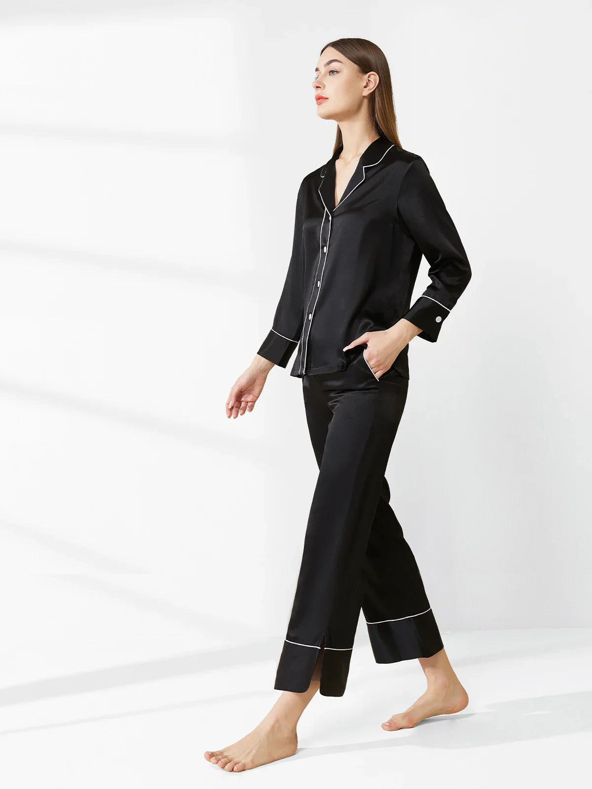 Double-band Silk Long-sleeved Trousers Suit - JANCESILK