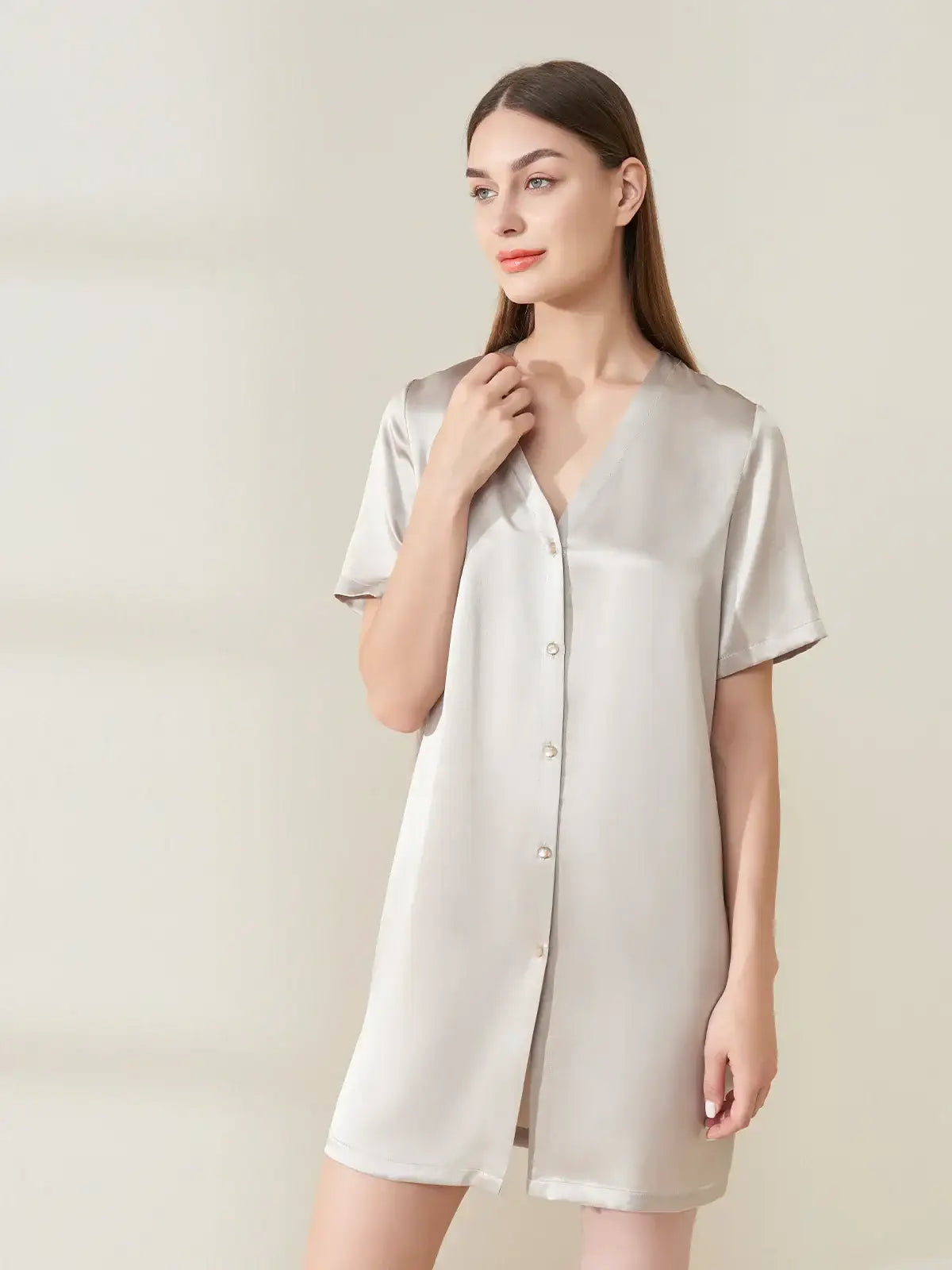 Large V collarless short sleeve dress - JANCESILK