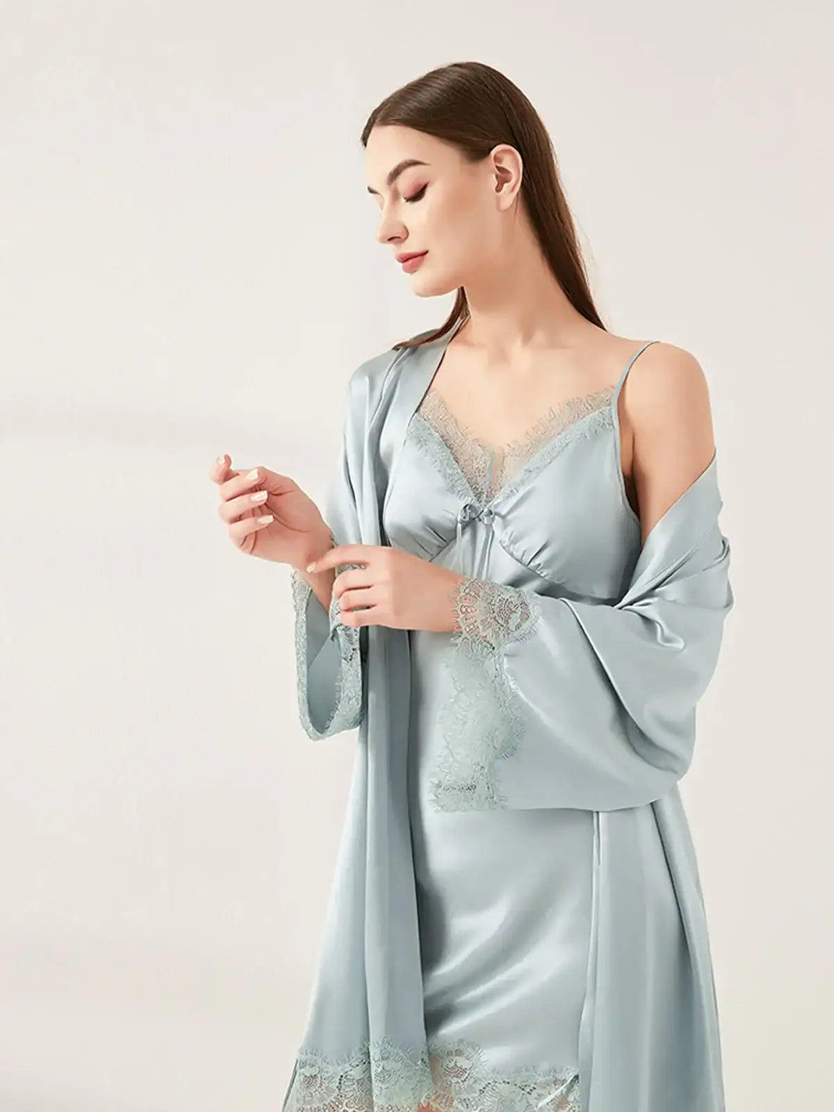 Lace Suspender Nightgown Set 2PCS - JANCESILK