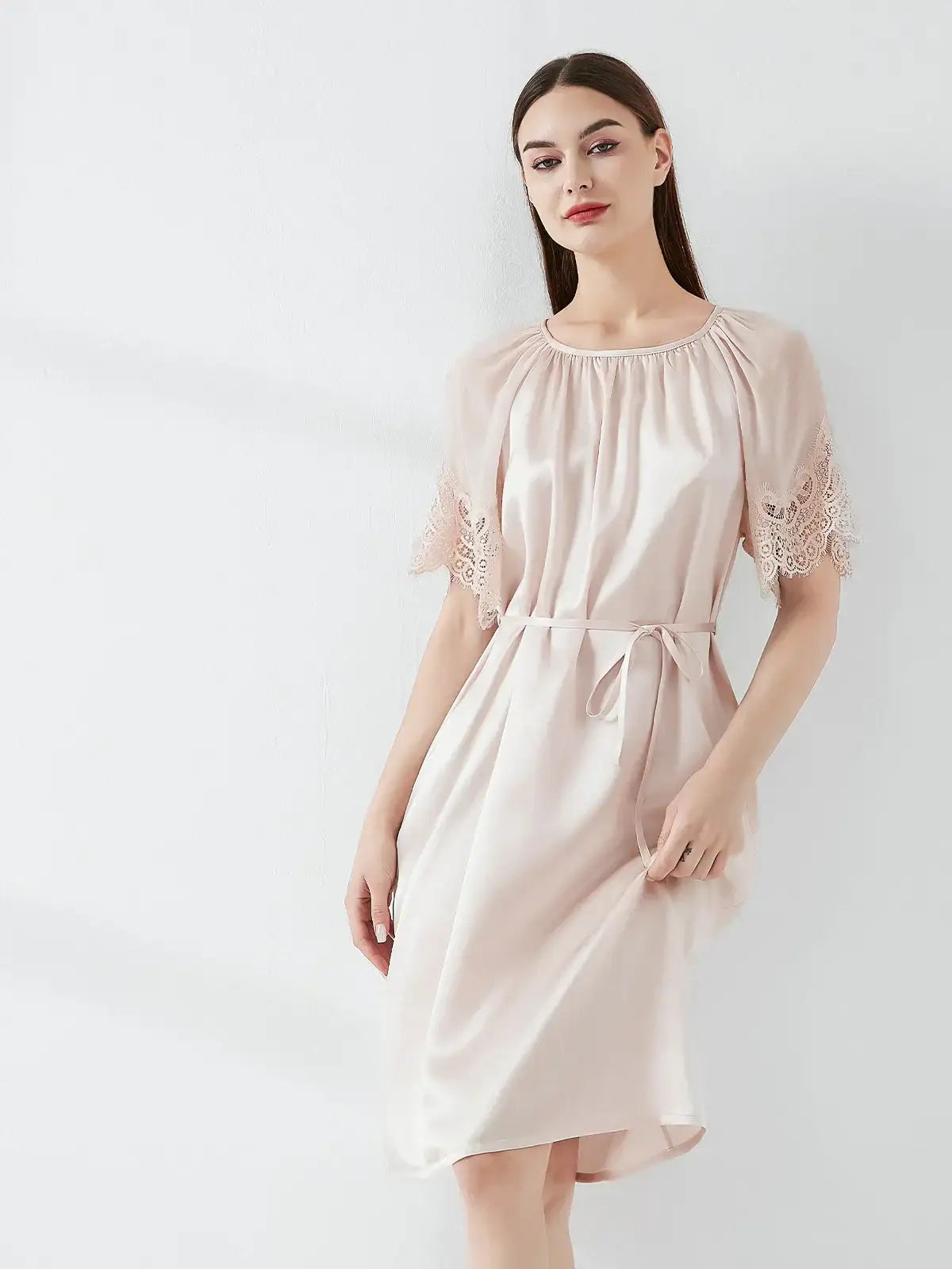 Lace Georgette Tie Nightdress - JANCESILK