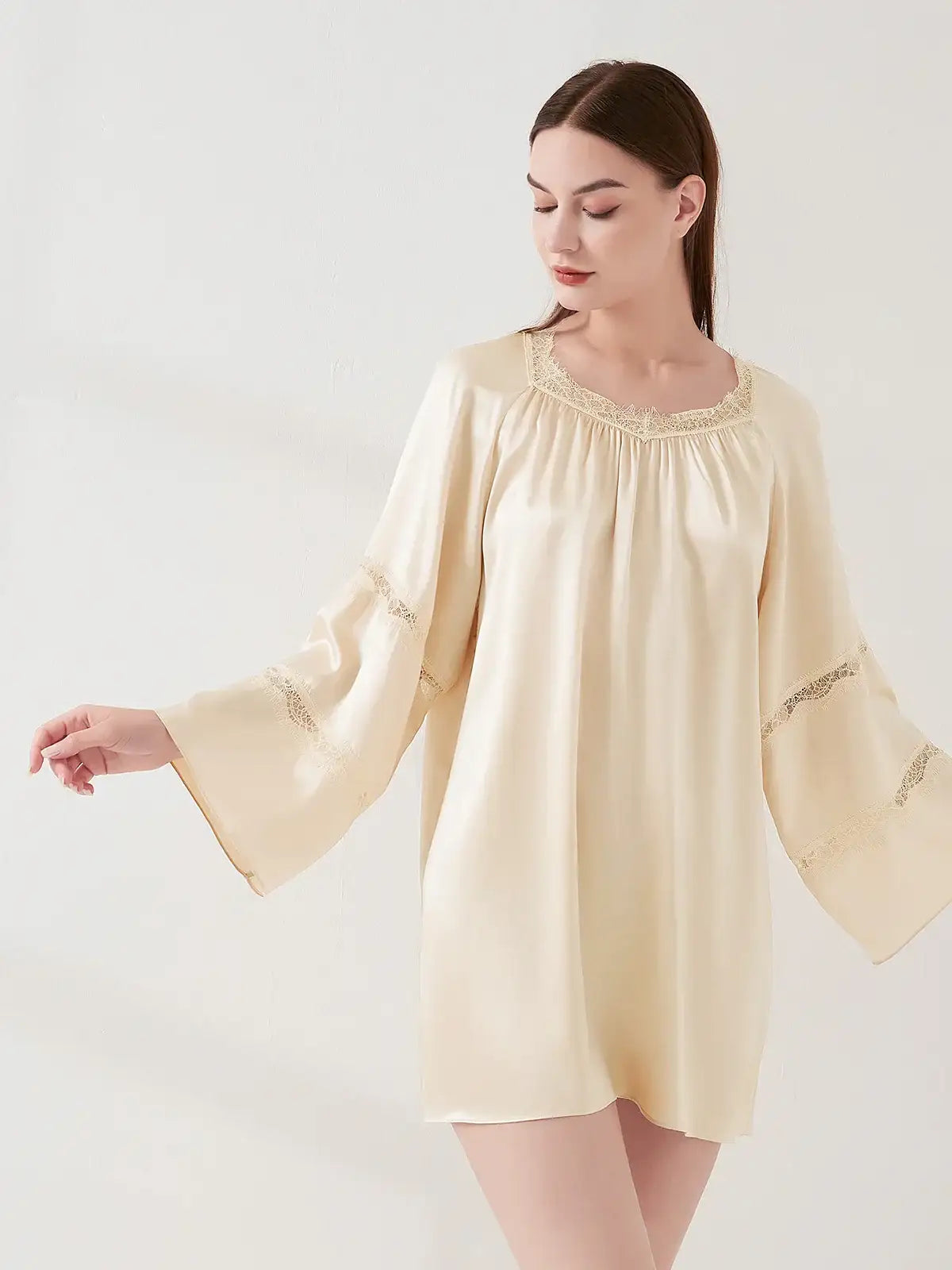 Lace pleated nightdress - JANCESILK