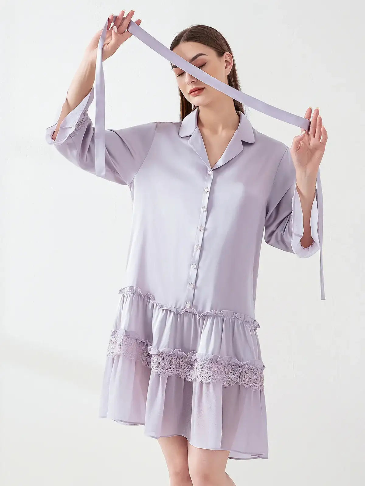 Ruffled lace princess nightdress - JANCESILK