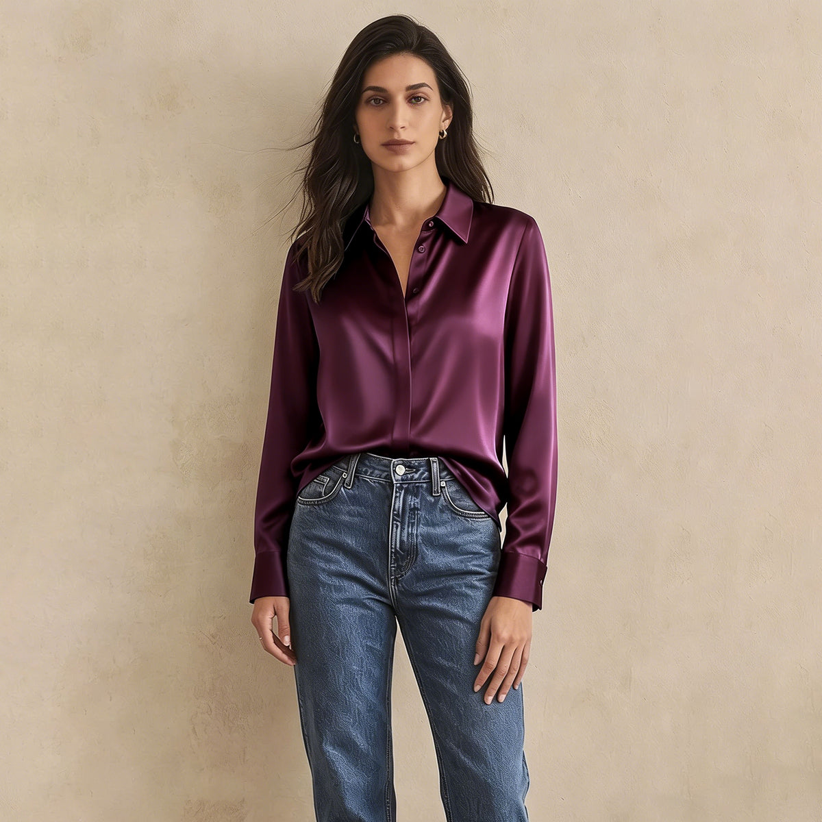 Versatile Elegance Stretch Silk Blouse#color Deep Purple