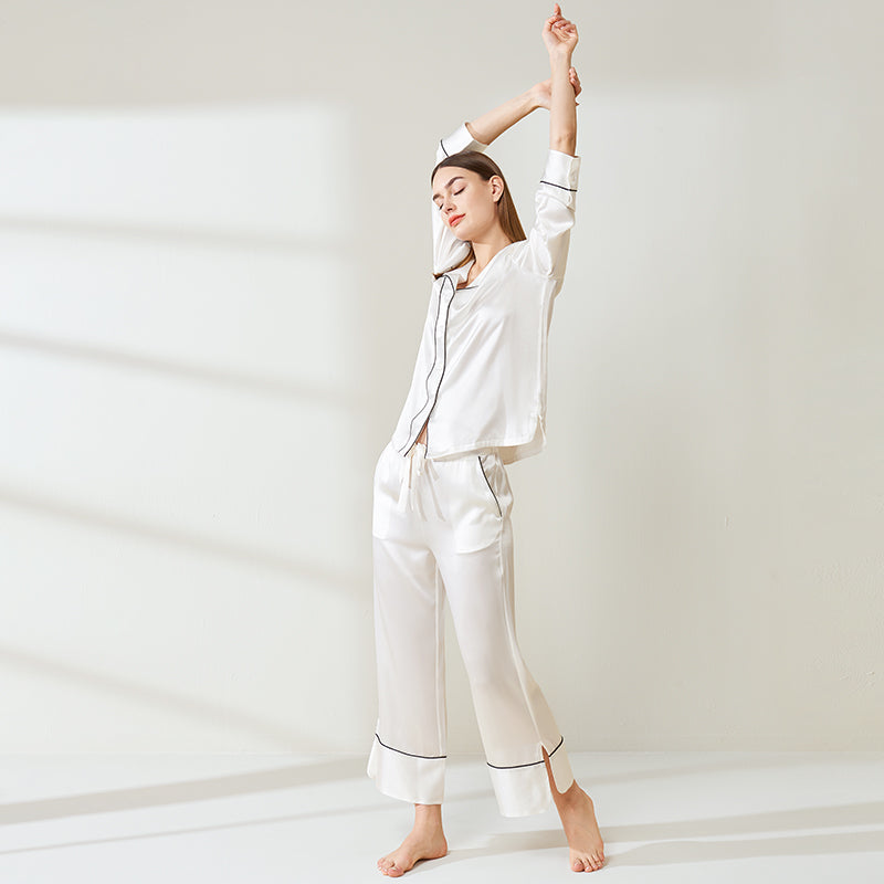 Double-band silk long-sleeved trousers suit
