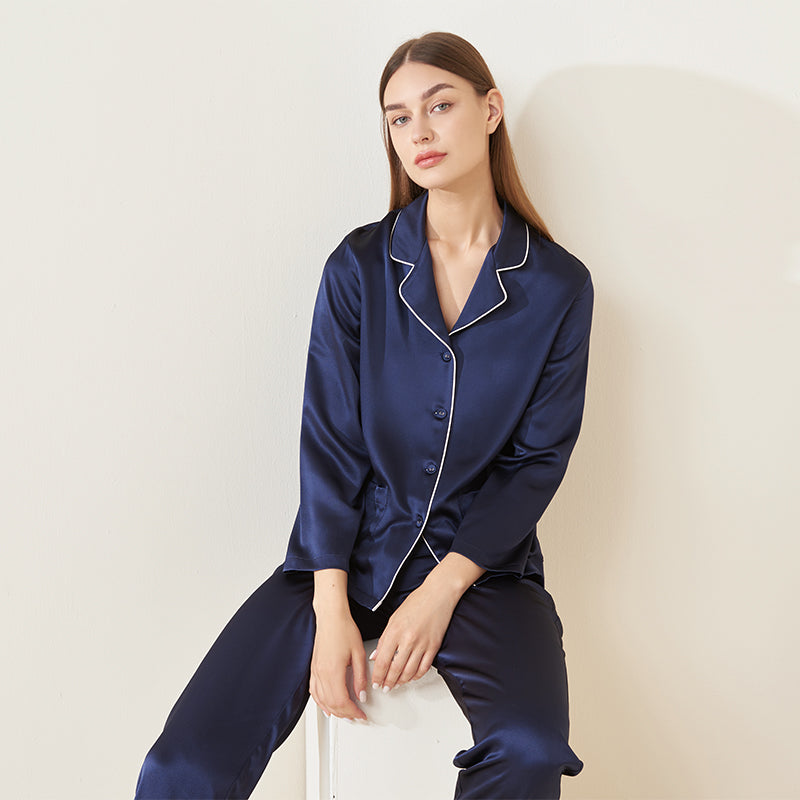Heavyweight long-sleeved and long-pants silk suit