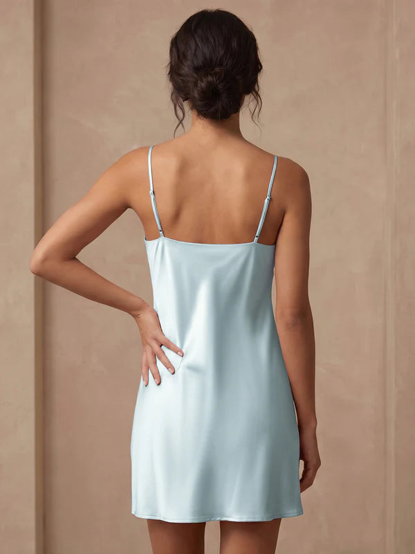 Sexy Swing Neck Suspender Dress#color_Baby Blue