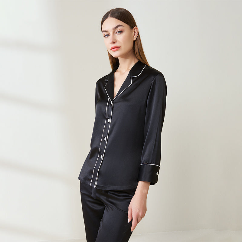 Double-band silk long-sleeved trousers suit