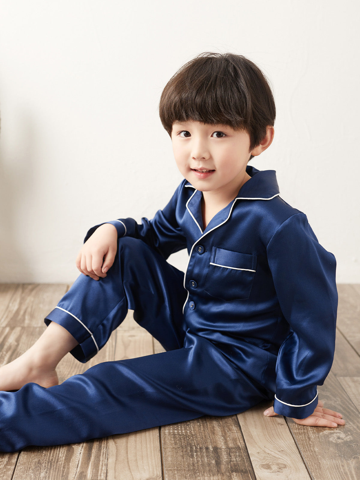 19 Momme children's silk long-sleeved trousers suit