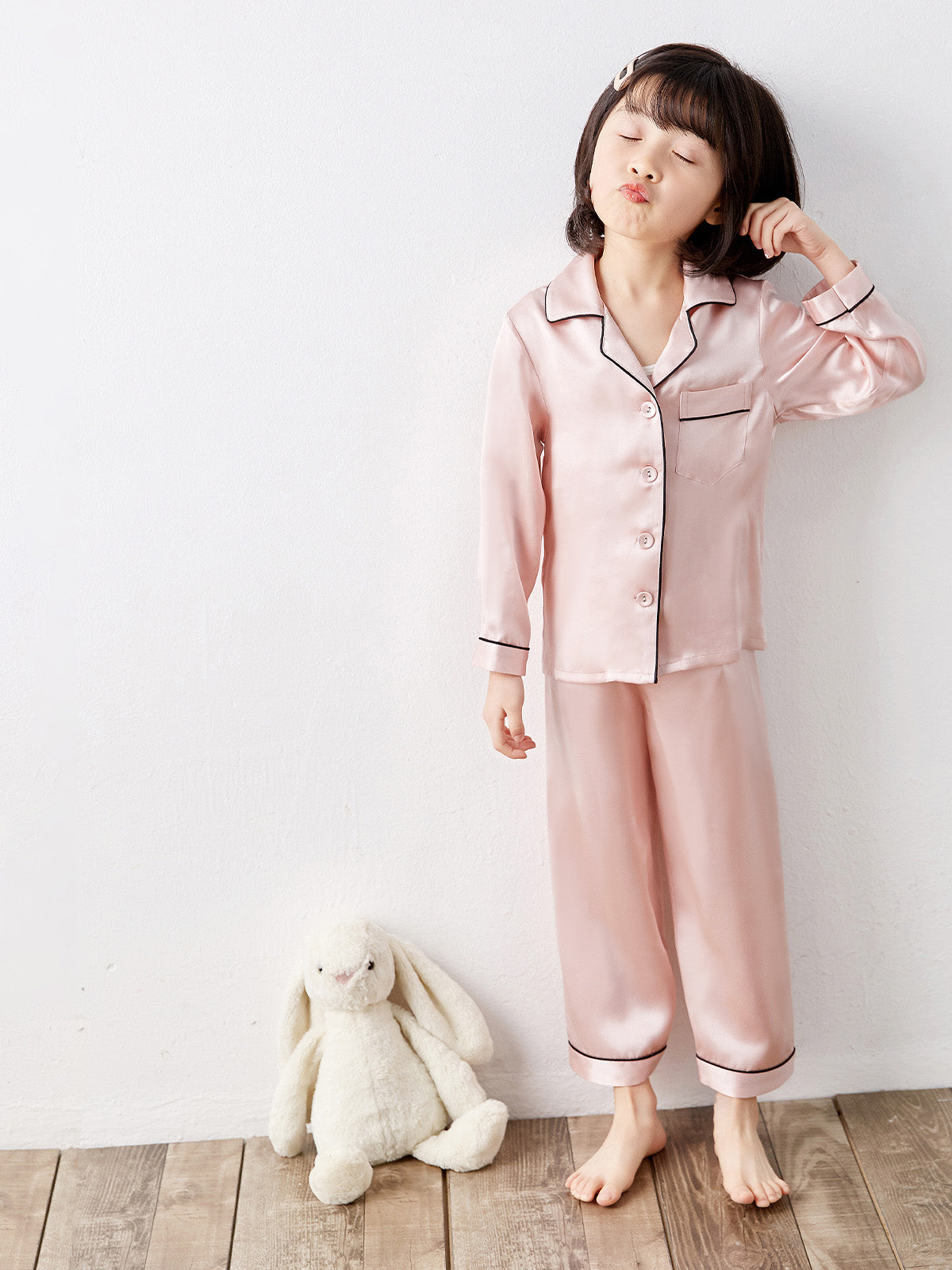 19 Momme children's silk long-sleeved trousers suit