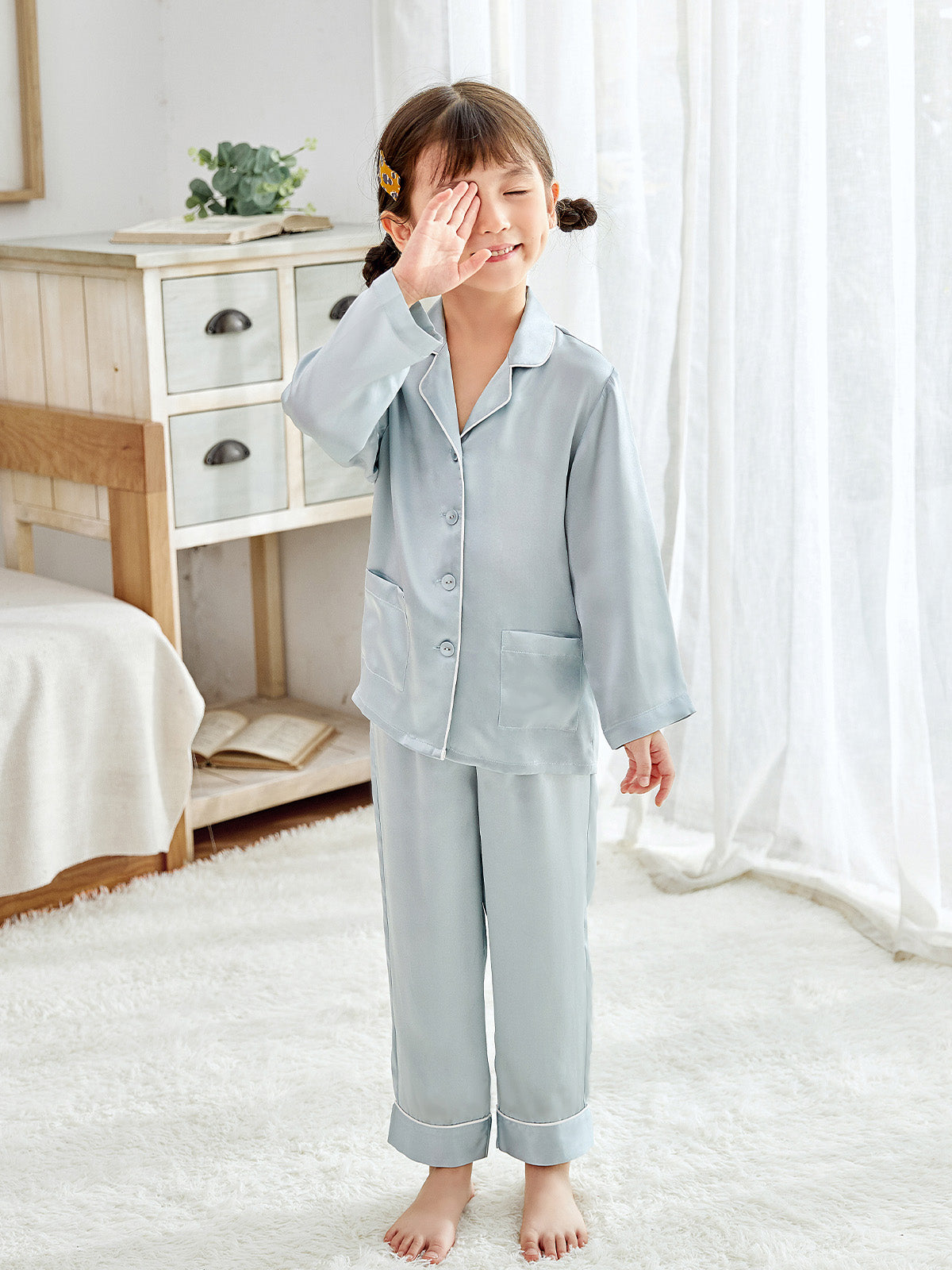 Children's silk long-sleeved trousers suit