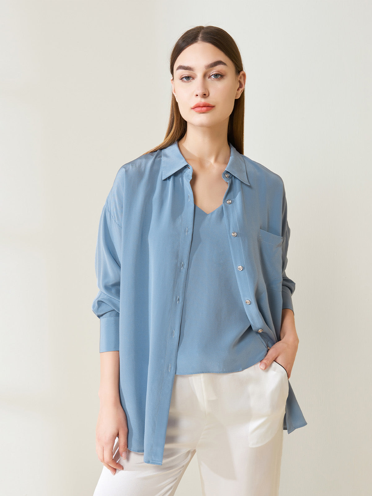 Versatile silk crepe de chine shirt