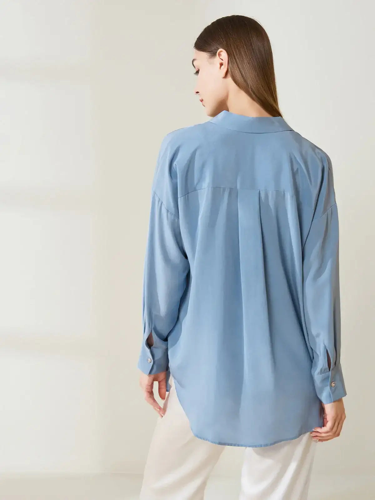 Versatile silk crepe de chine shirt #color_Dusty Blue