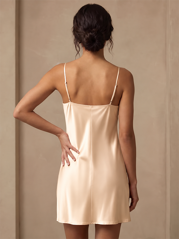 Sexy Swing Neck Suspender Dress#color_Blush Beige