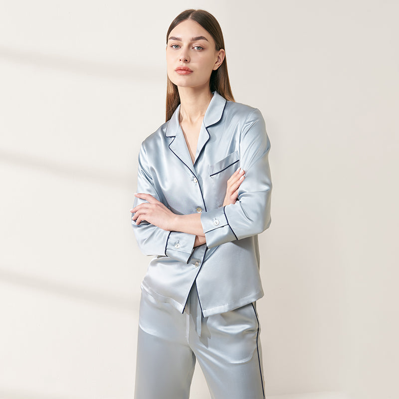 22 Momme Fashionable long-sleeved and long-pants silk suit