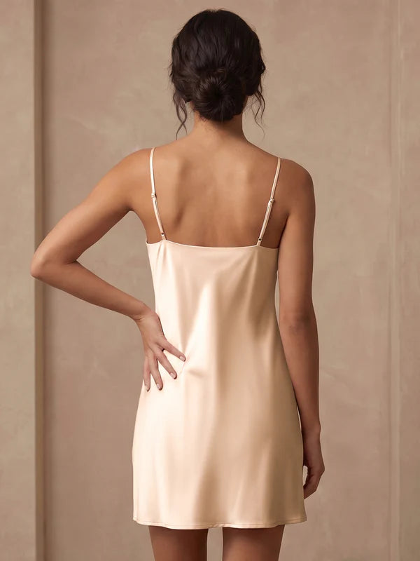 Sexy Swing Neck Suspender Dress#color_Blush Beige