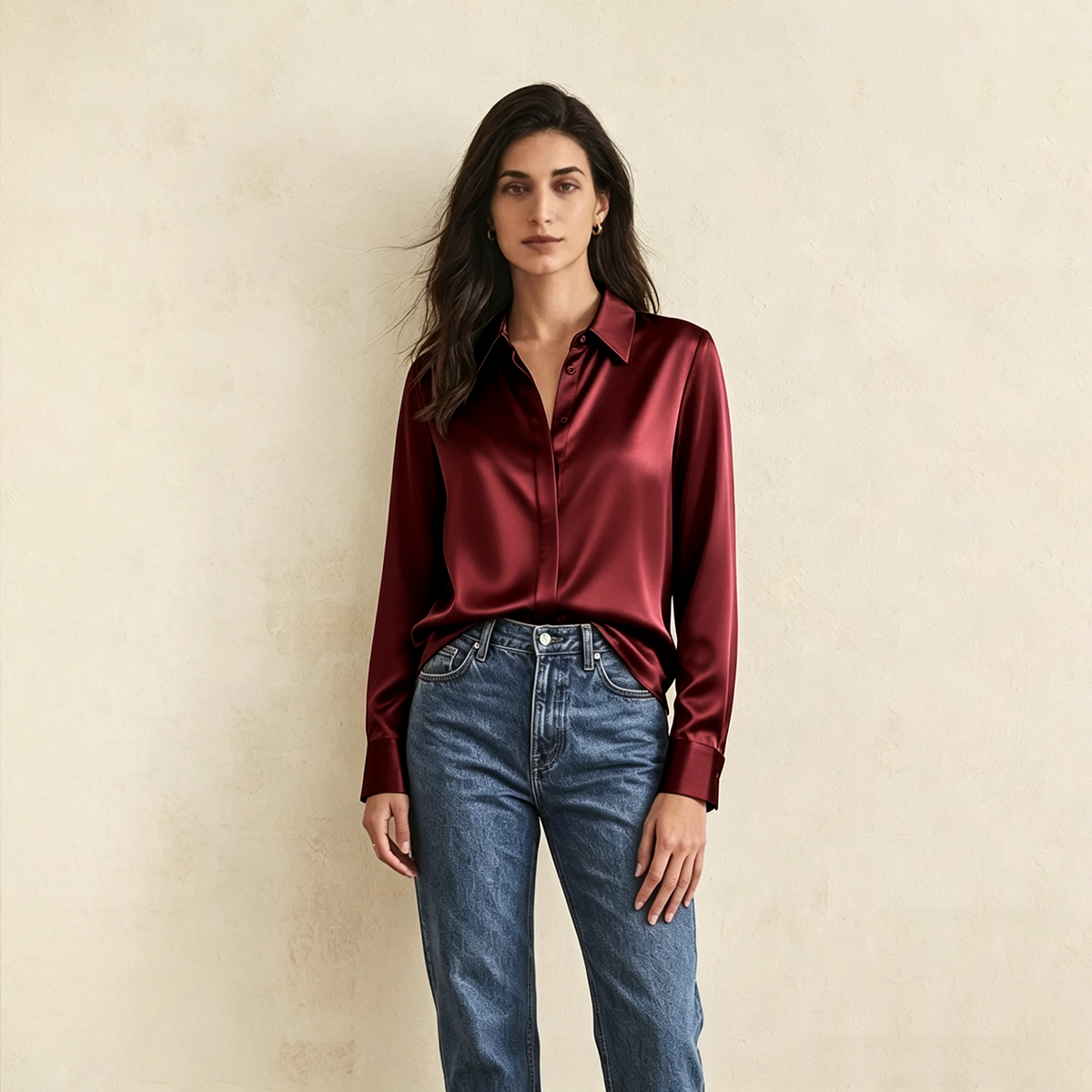 Versatile Elegance Stretch Silk Blouse#color Burgundy