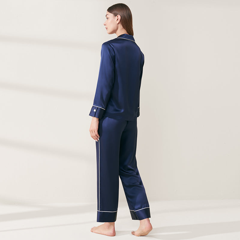 22 Momme Fashionable long-sleeved and long-pants silk suit