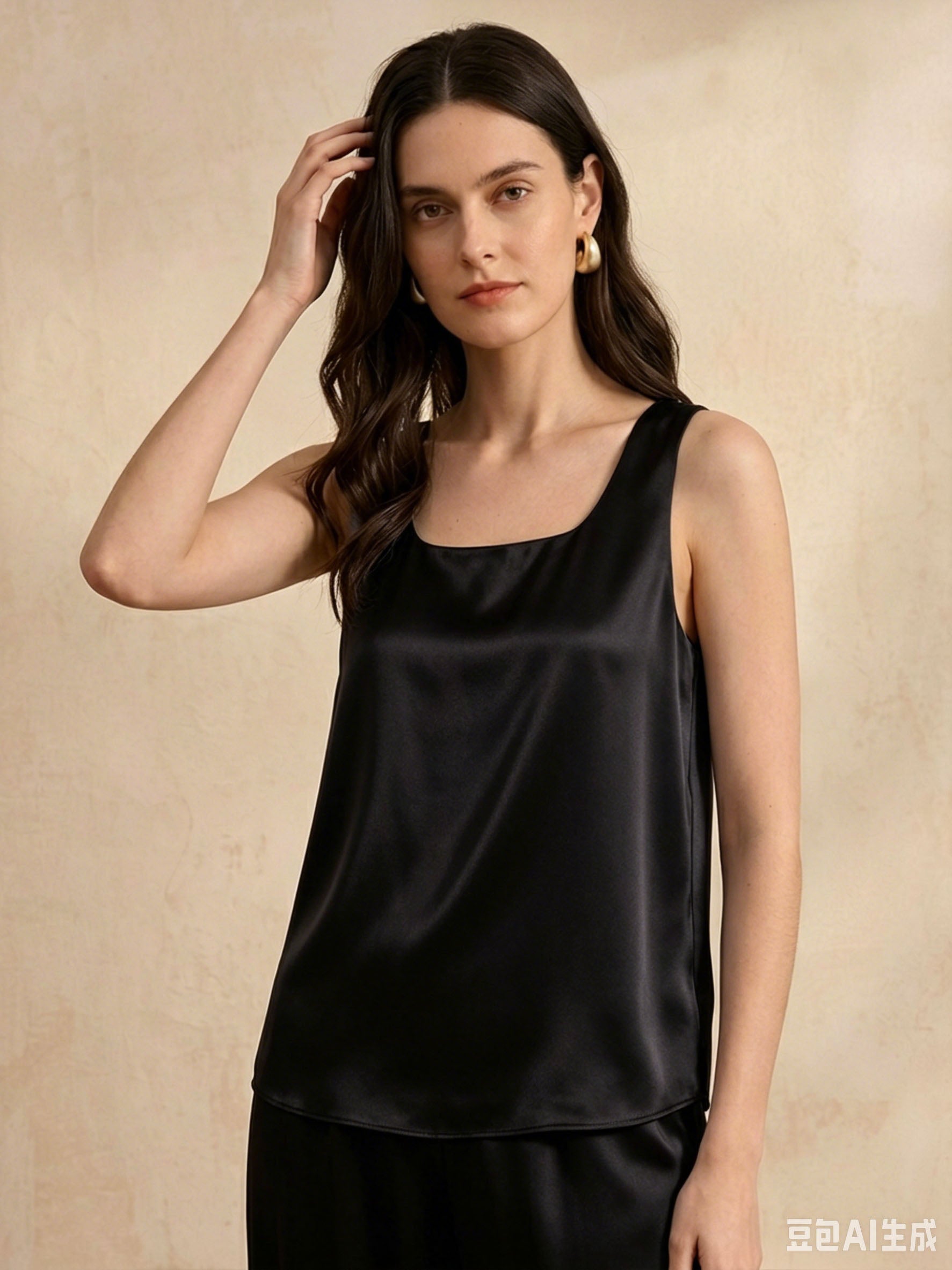 19 Momme Silk Stretch Satin Tank Top #color_Black