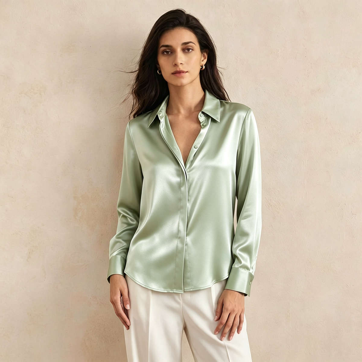 Versatile Elegance Stretch Silk Blouse#color Sage Green