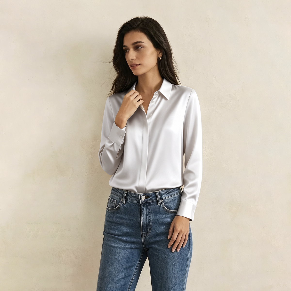 Versatile Elegance Stretch Silk Blouse#color Light Grey
