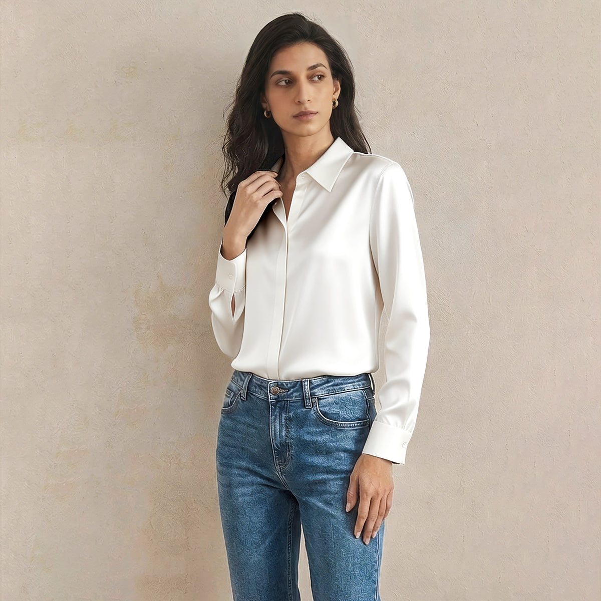 Versatile Elegance Stretch Silk Blouse#color White