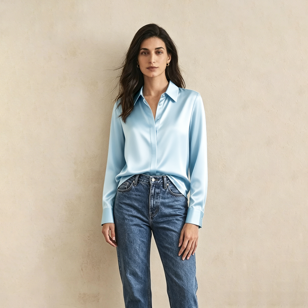 Versatile Elegance Stretch Silk Blouse#color Baby Blue