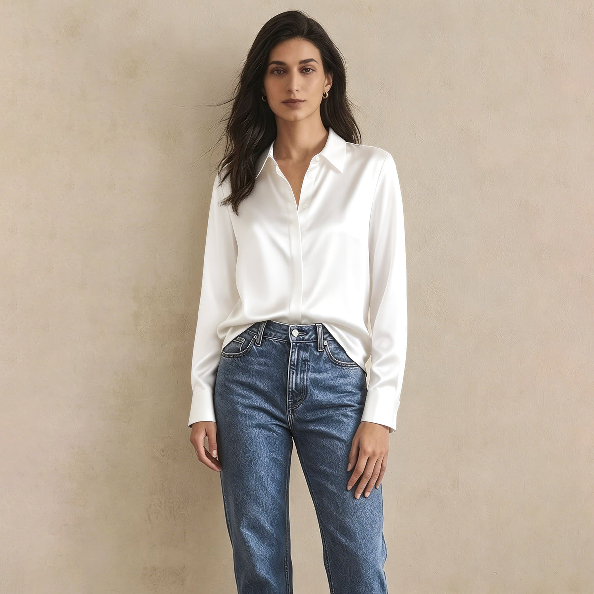 Versatile Elegance Stretch Silk Blouse#color White