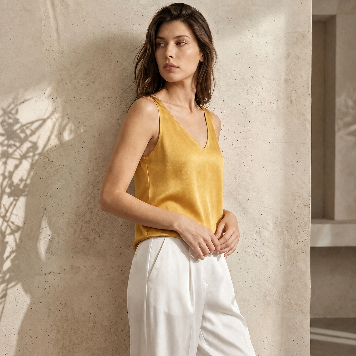 Silk Crepe De Chine Casual Camisole Top#color_Turmeric