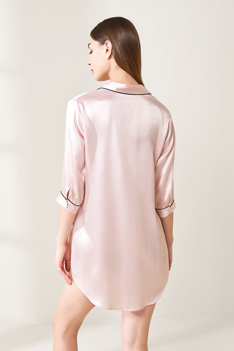 Shirt collar silk nightdress