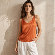 Silk Crepe De Chine Casual Camisole Top#color_Brownish Red