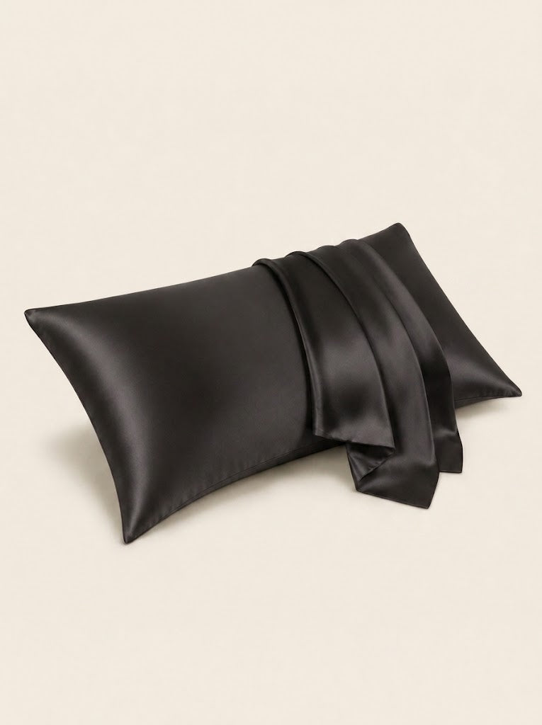 22Momme 100% Mulberry Silk Pillowcase#color_Black
