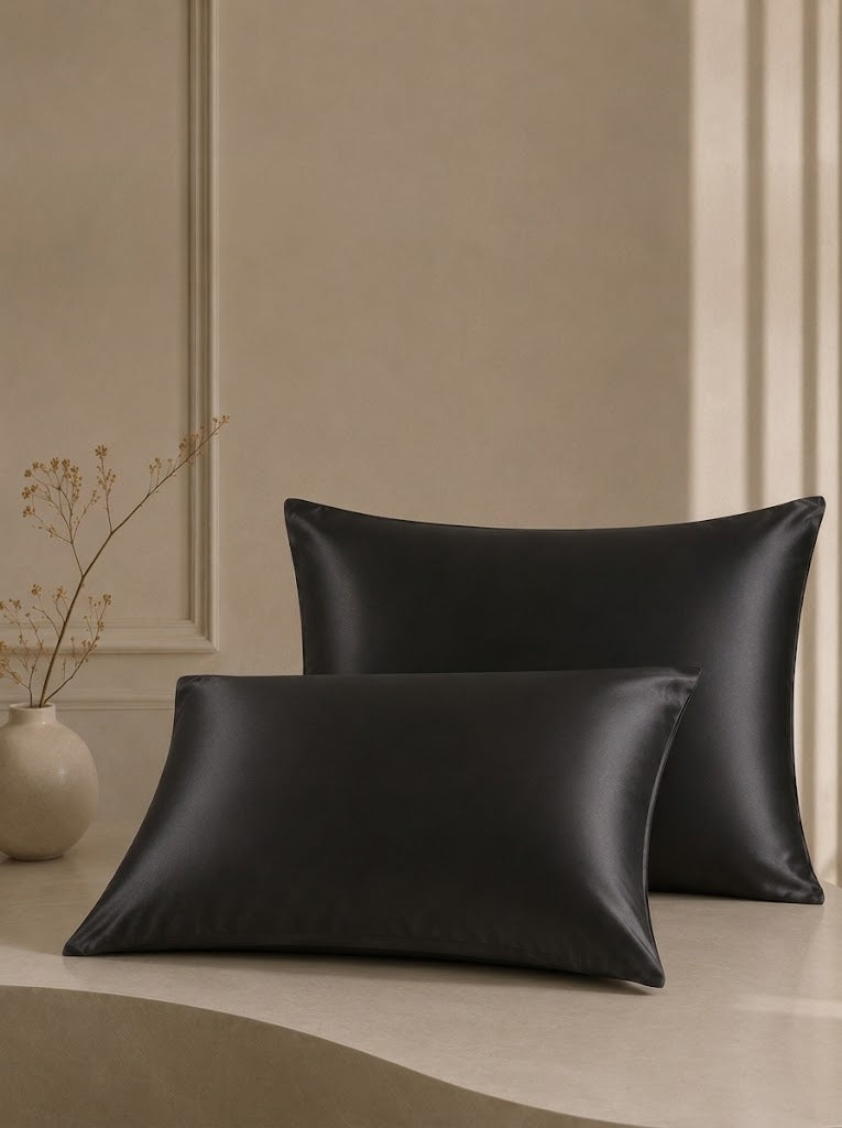 22Momme 100% Mulberry Silk Pillowcase#color_Black