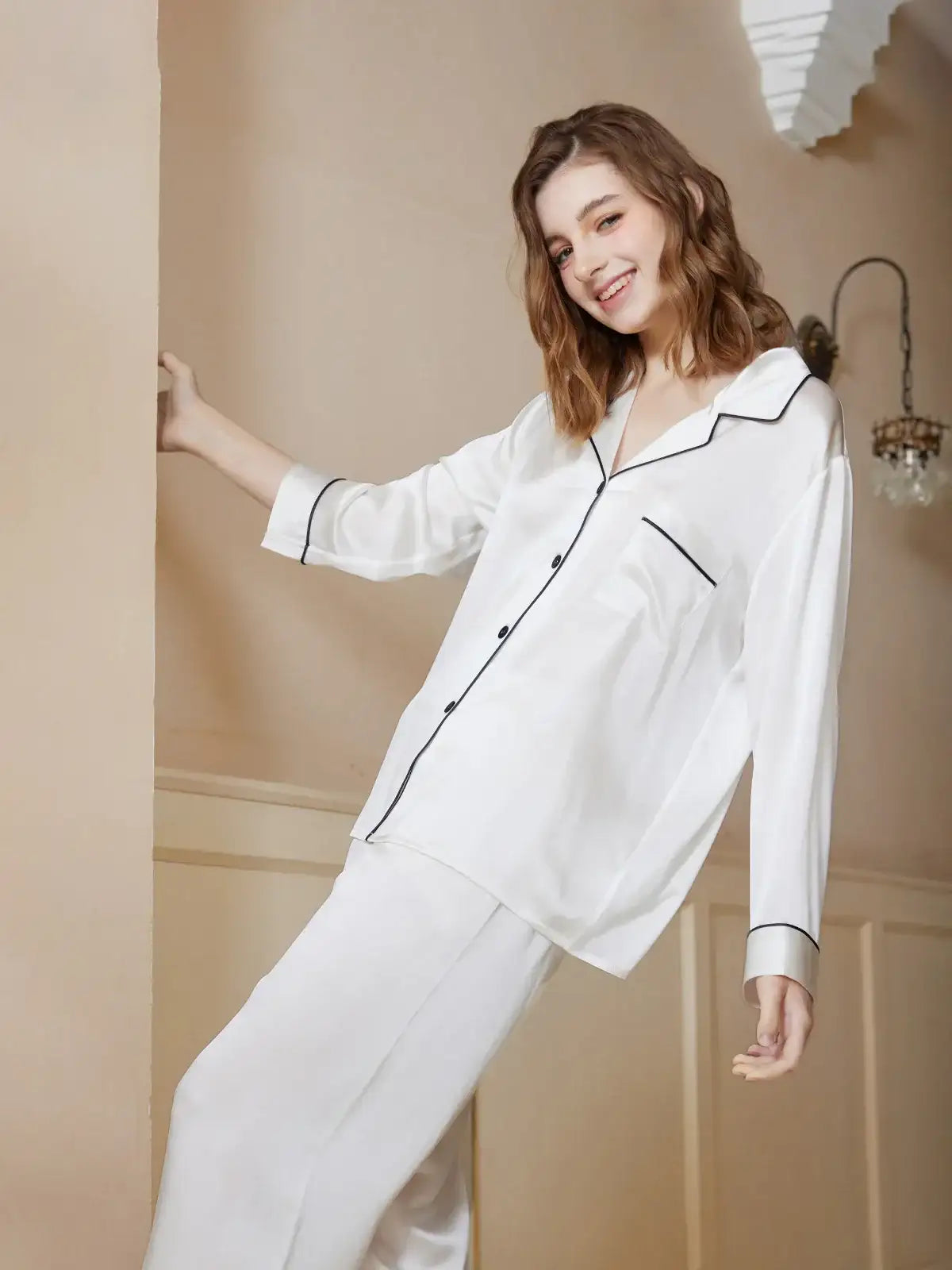 22 Momme Classic Silk Long Sleeve Long Pants Pajama Set