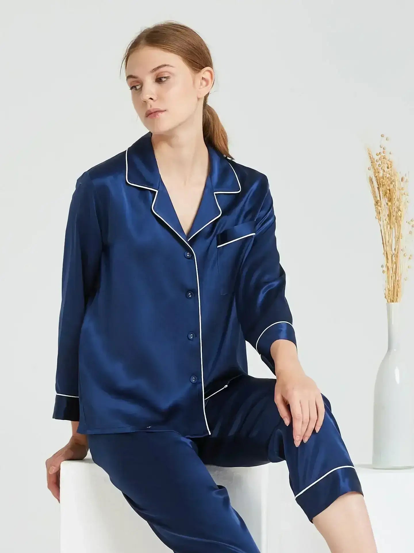 19 Momme Classic Silk Long Sleeve Long Pants Pajama Set