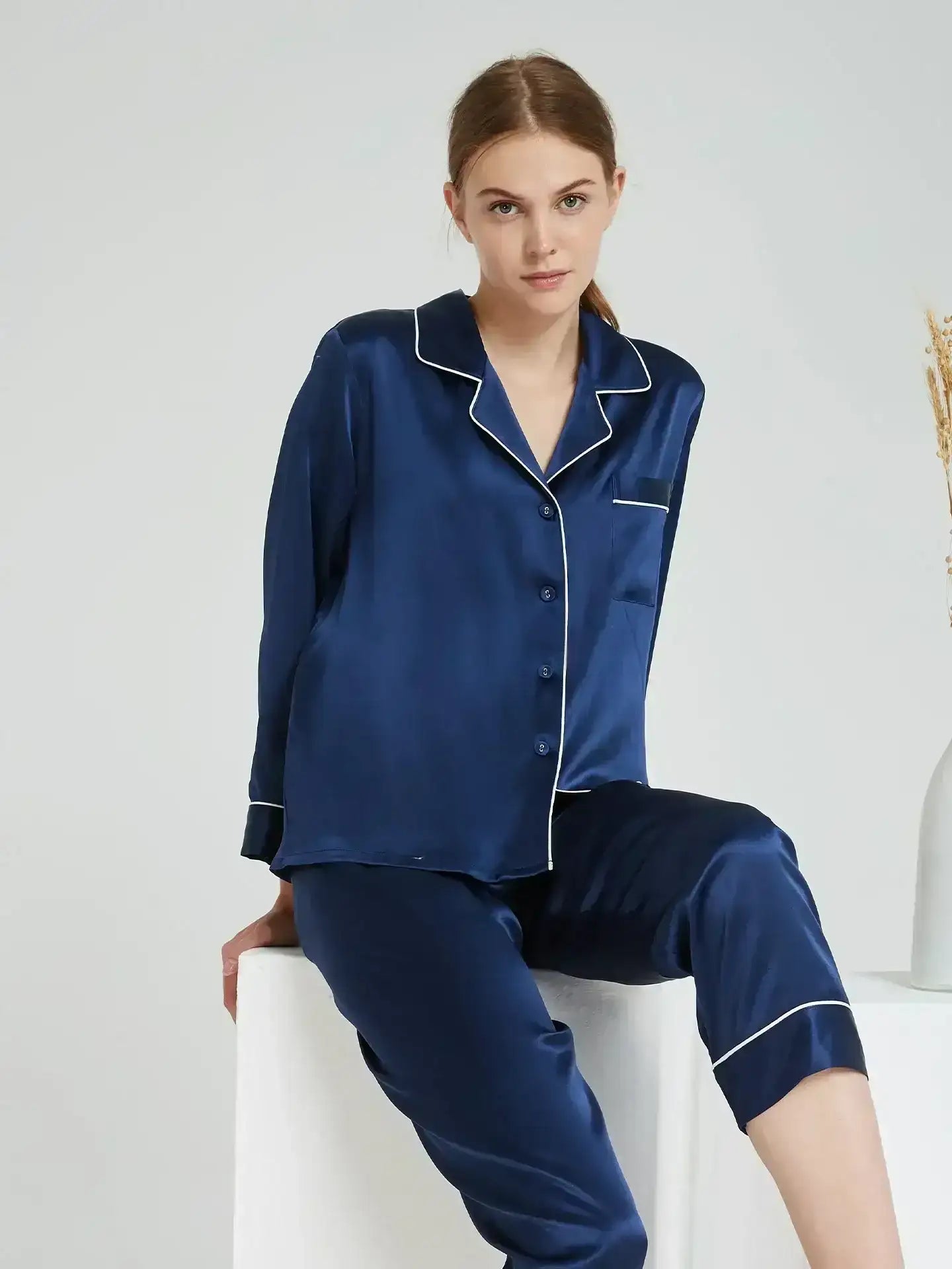 19 Momme Classic Silk Long Sleeve Long Pants Pajama Set