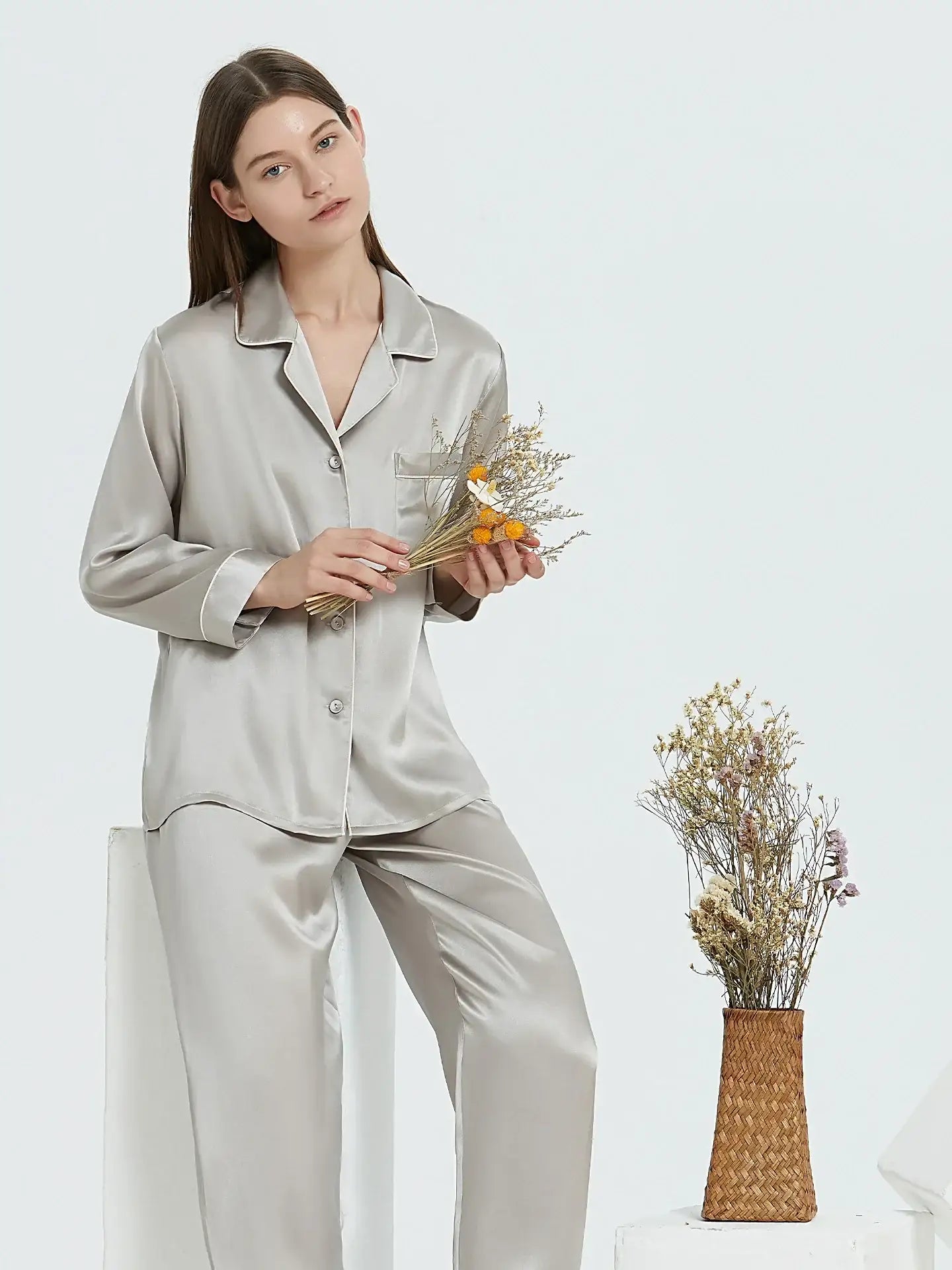 Classic Silk Long Sleeve Long Pants Pajama Set