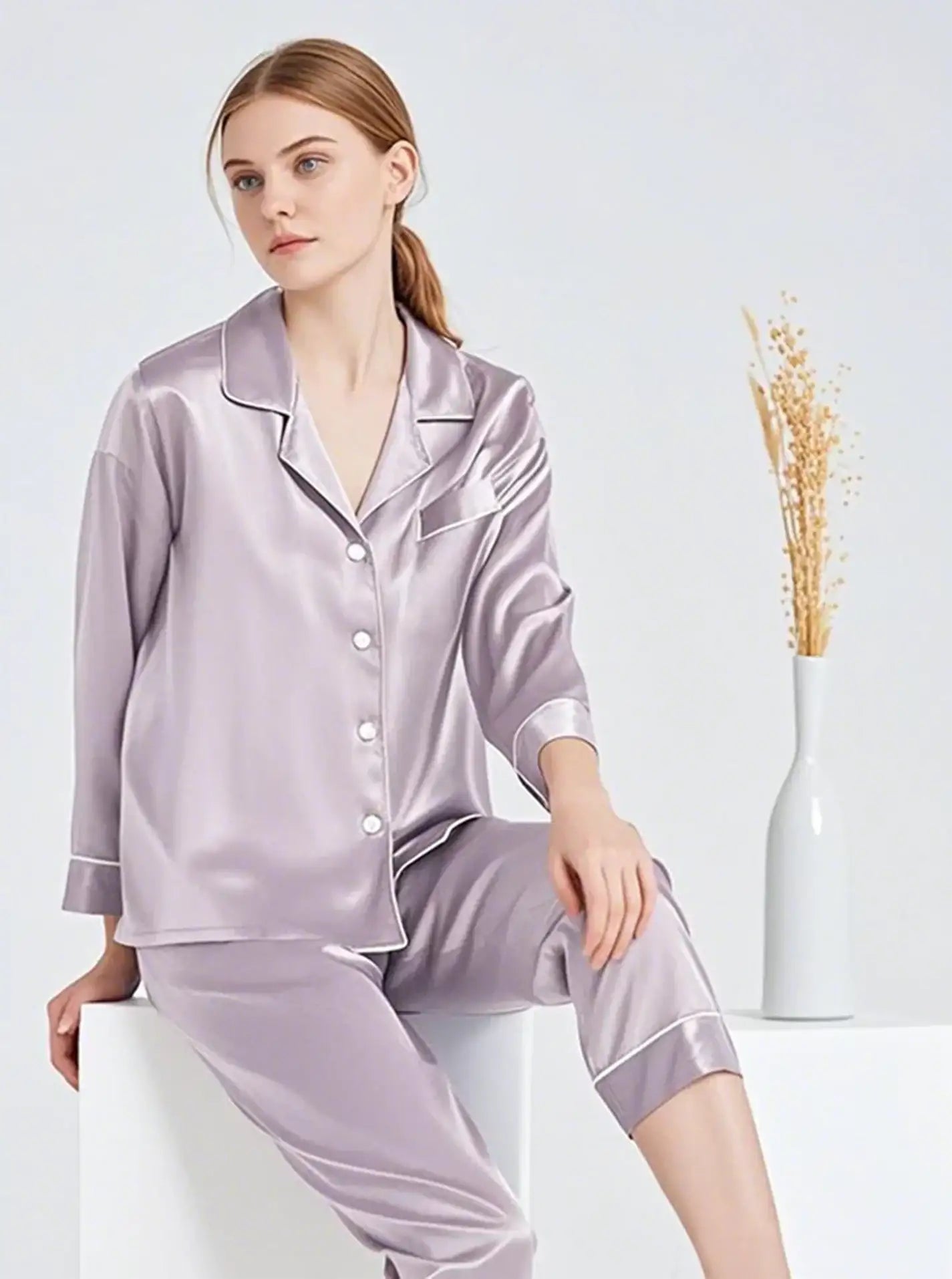 19 Momme Classic Silk Long Sleeve Long Pants Pajama Set