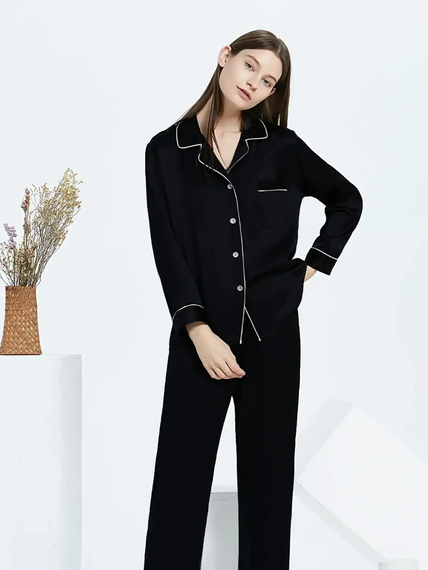 19 Momme Classic Silk Long Sleeve Long Pants Pajama Set