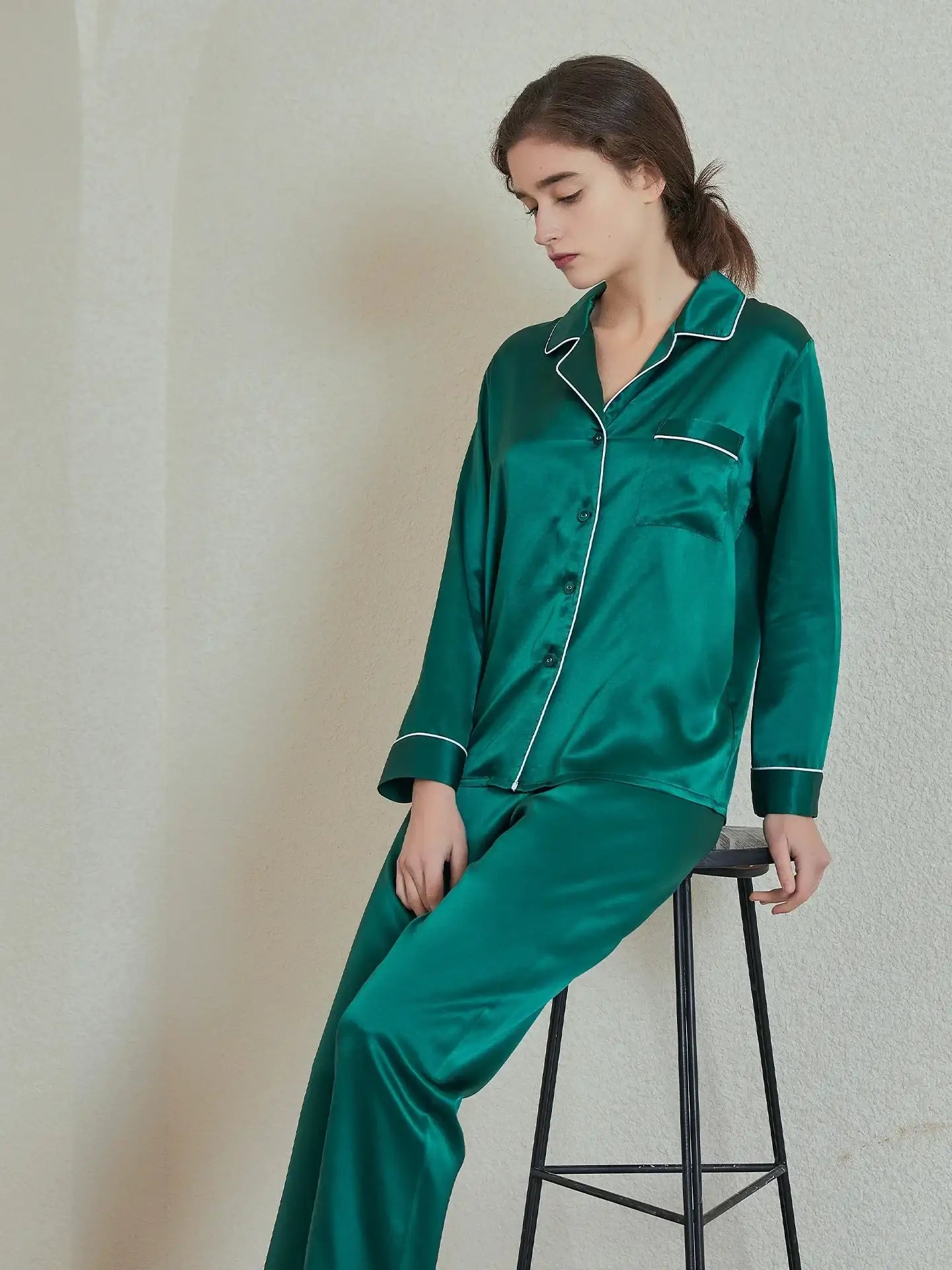 19 Momme Classic Silk Long Sleeve Long Pants Pajama Set