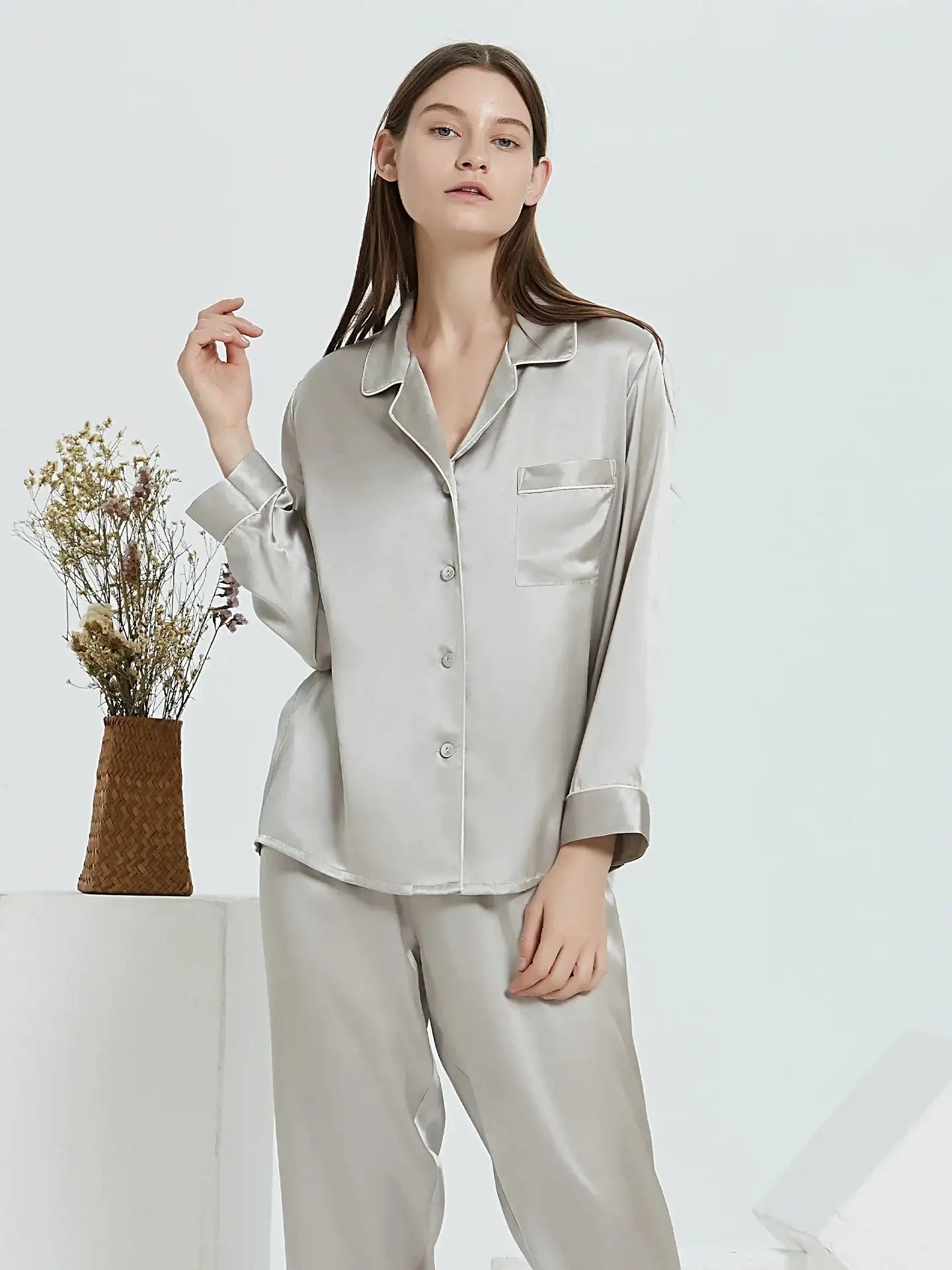 Classic Silk Long Sleeve Long Pants Pajama Set