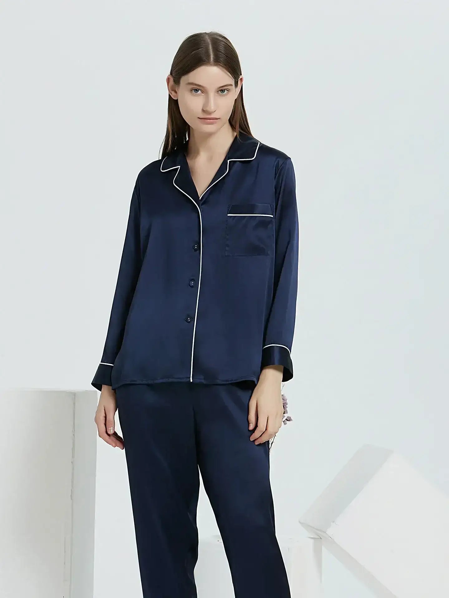 19 Momme Classic Silk Long Sleeve Long Pants Pajama Set