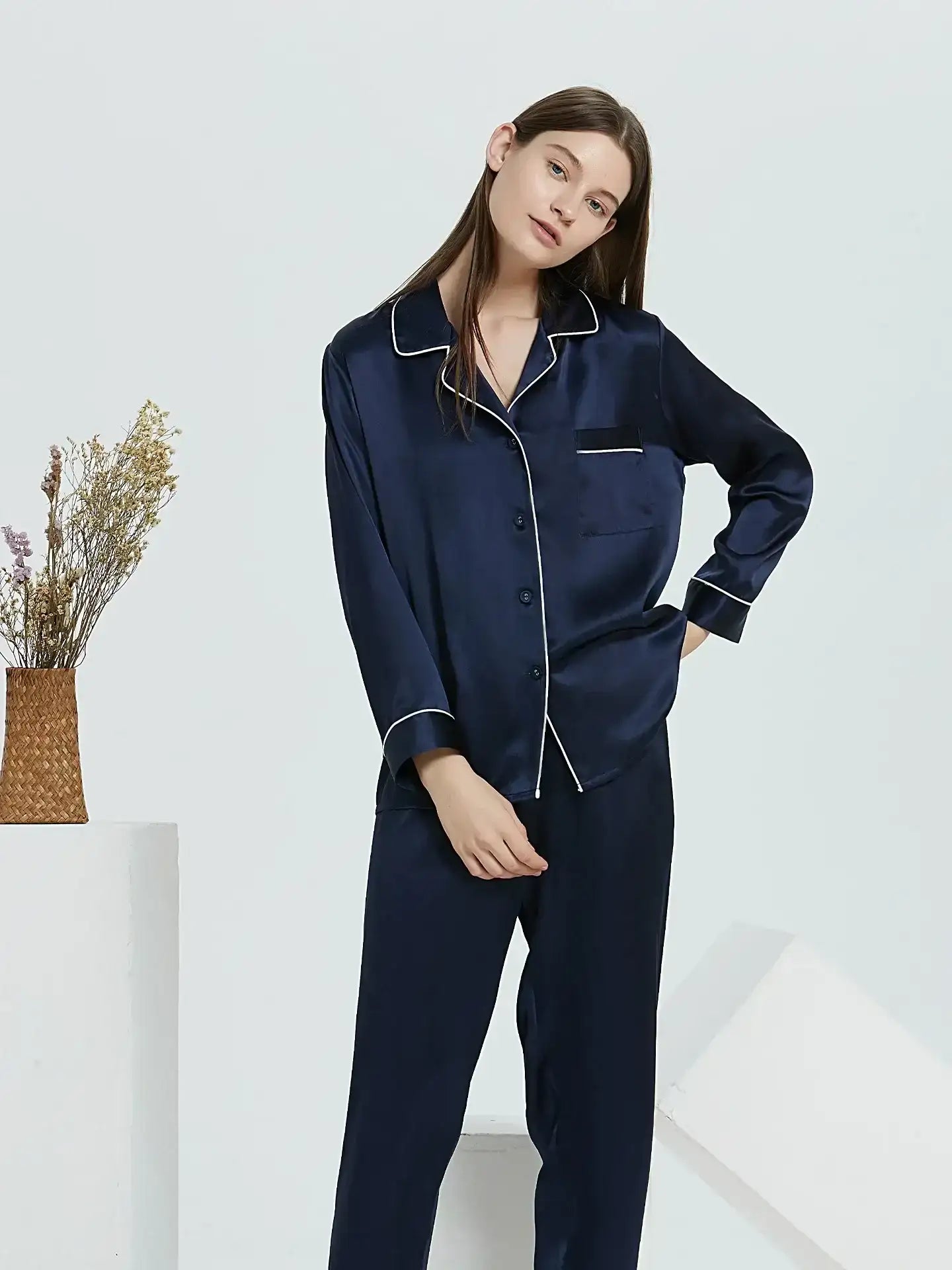 19 Momme Classic Silk Long Sleeve Long Pants Pajama Set
