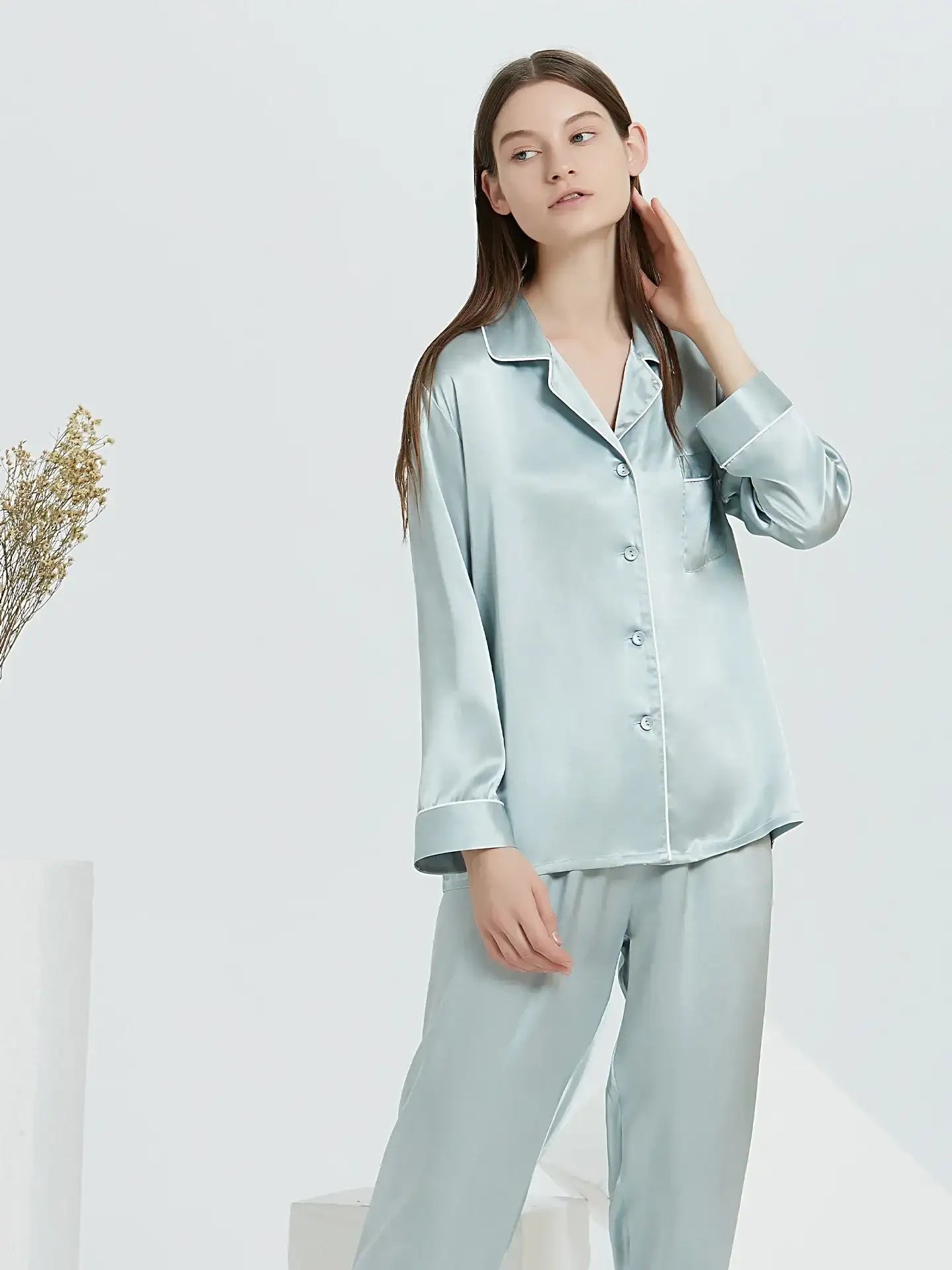 19 Momme Classic Silk Long Sleeve Long Pants Pajama Set