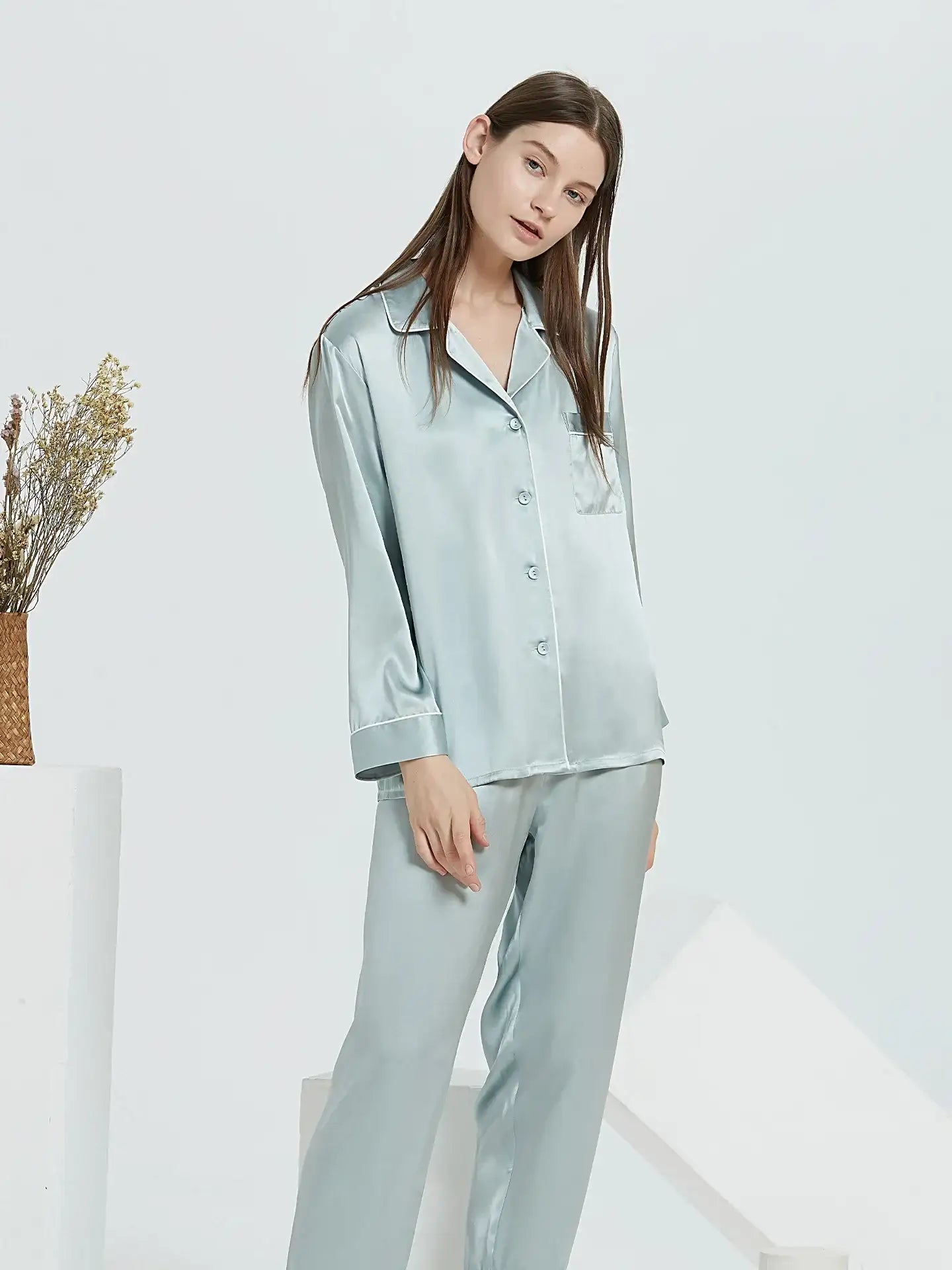 19 Momme Classic Silk Long Sleeve Long Pants Pajama Set