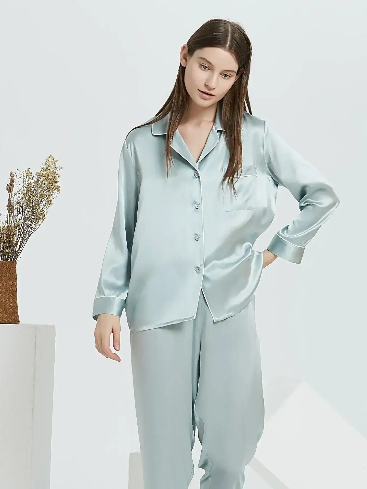 22 Momme Classic Silk Long Sleeve Long Pants Pajama Set