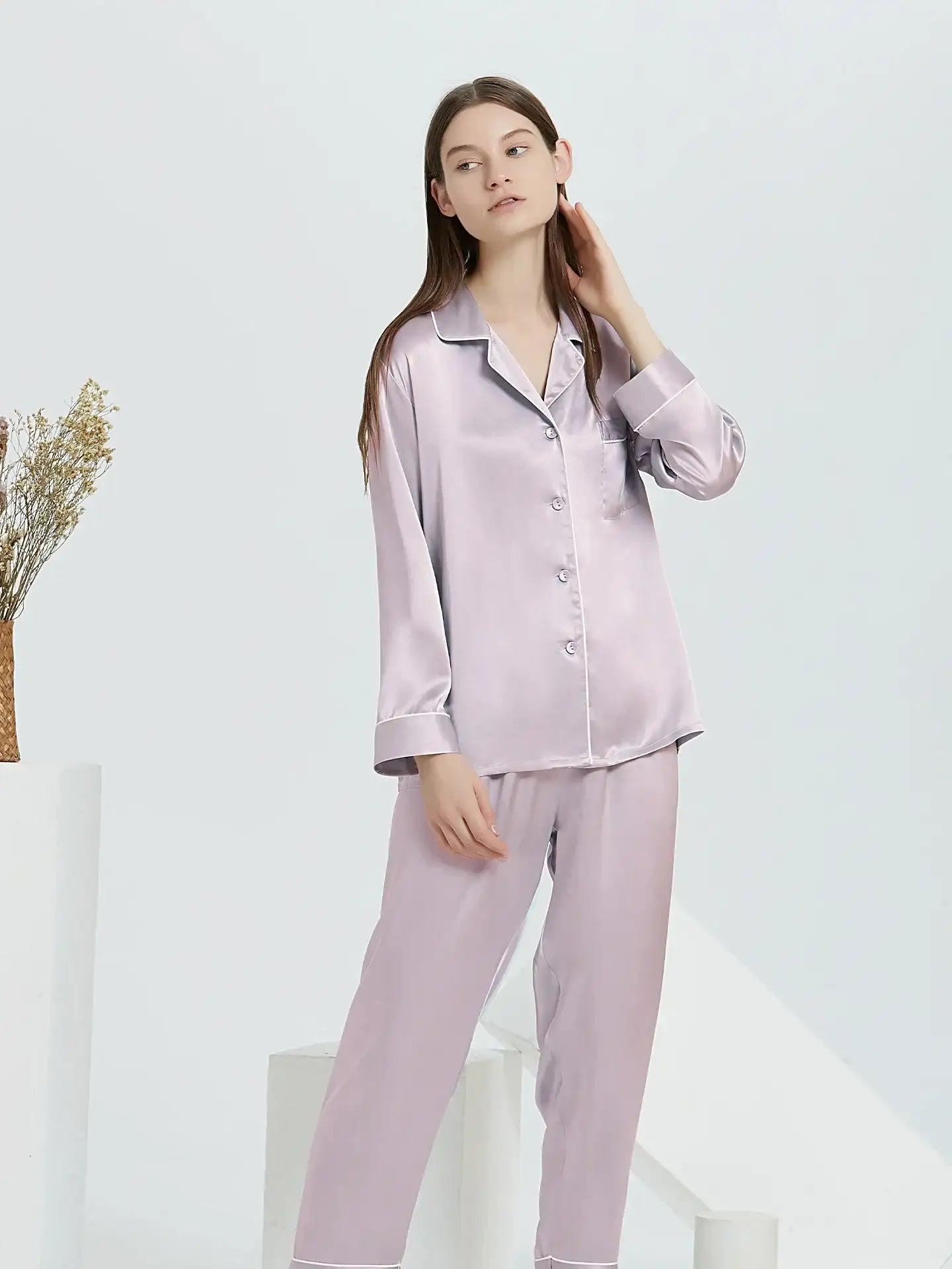 19 Momme Classic Silk Long Sleeve Long Pants Pajama Set