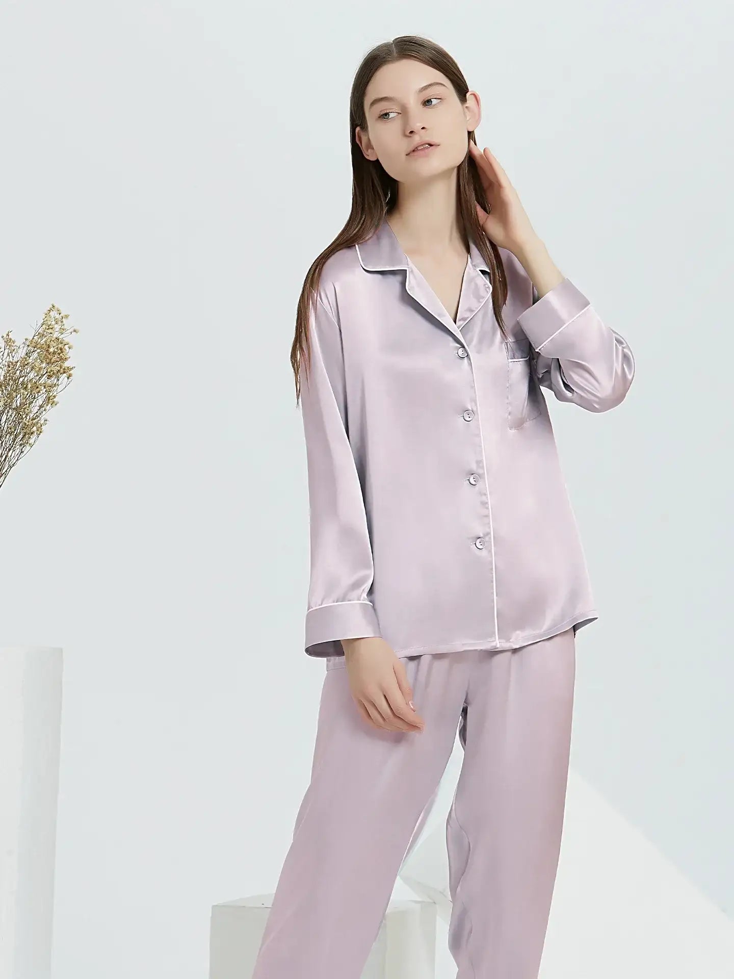 19 Momme Classic Silk Long Sleeve Long Pants Pajama Set