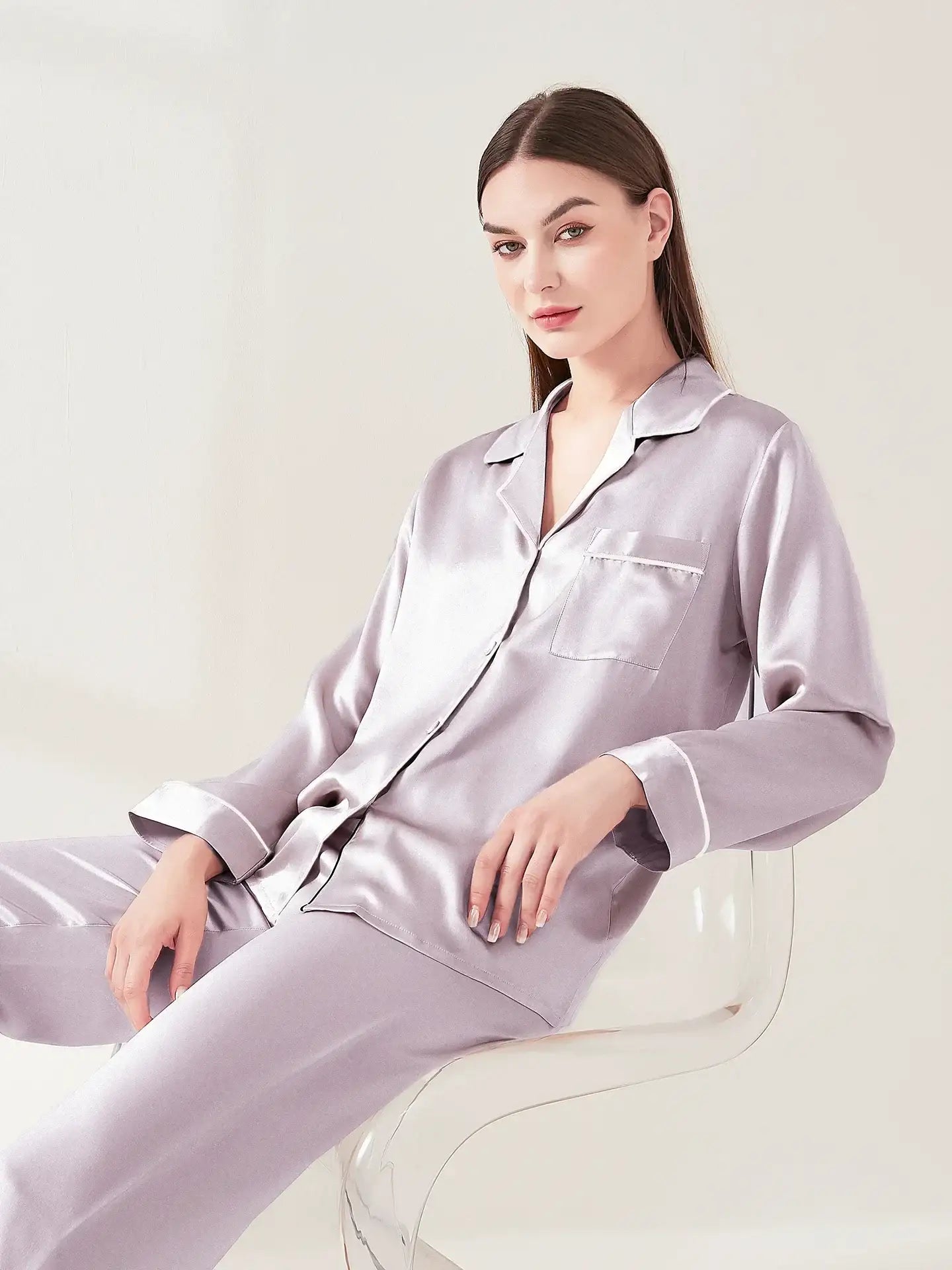 19 Momme Classic Silk Long Sleeve Long Pants Pajama Set