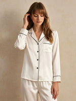 19 Momme Classic Silk Long Sleeve Long Pants Pajama Set#color_White